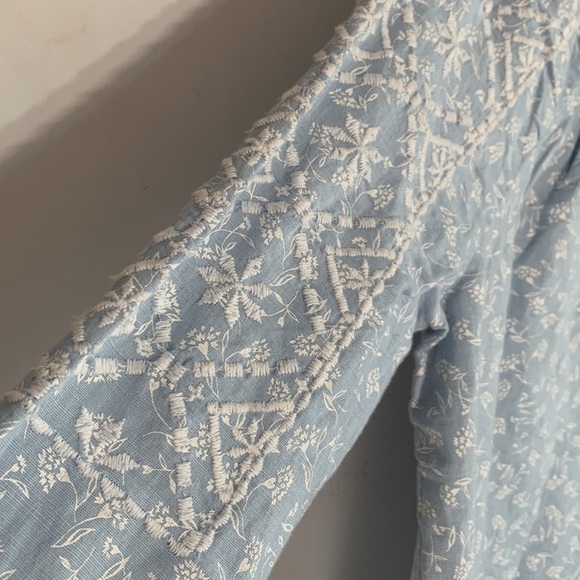 New Joie Embroidered Bohemian V neck tassel top sky blue xs nwt - Picture 6 of 6